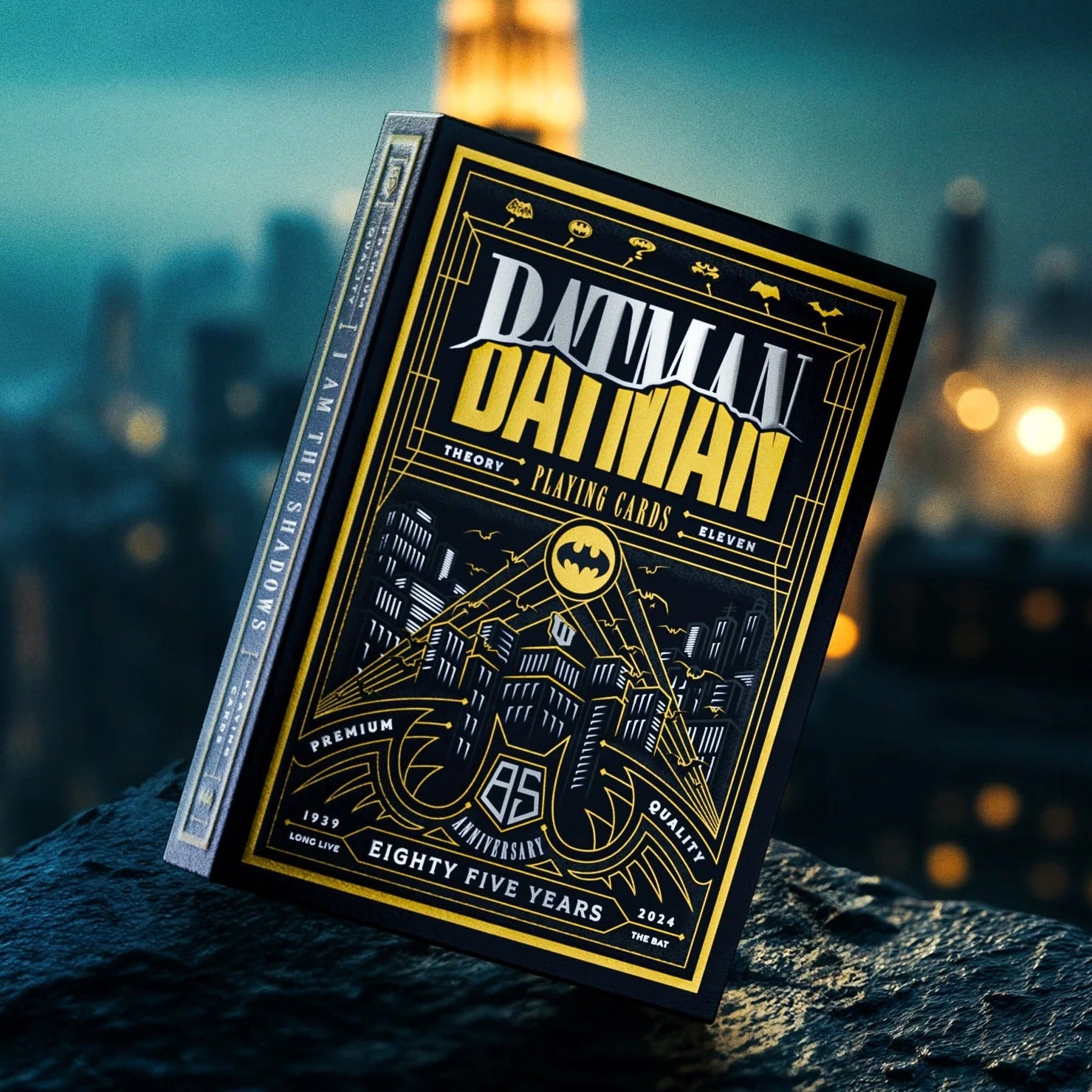 Batman playing cards with cityscape background