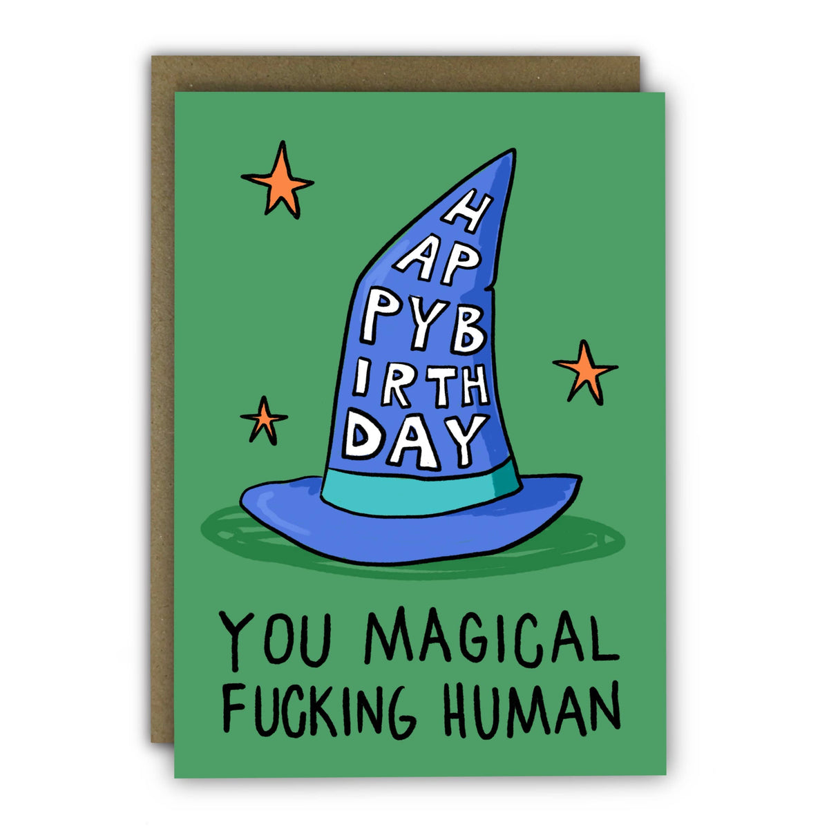 Birthday Card “Magical Fucking Human” Wizard Hat: Cellophane wrapped
